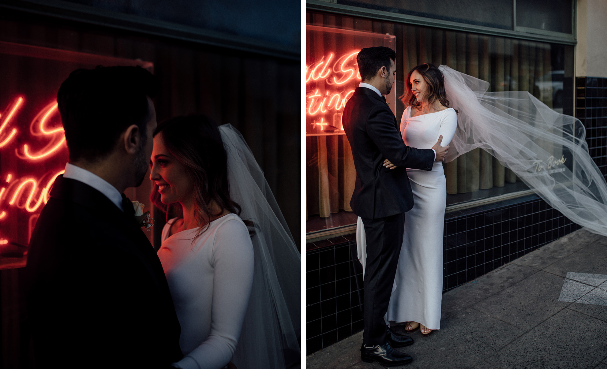 neon light wedding portrait 