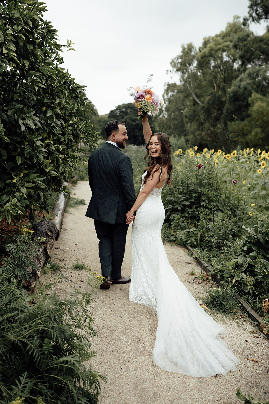 Wedding portraits of bride and groom at Collingwood Children’s Farm