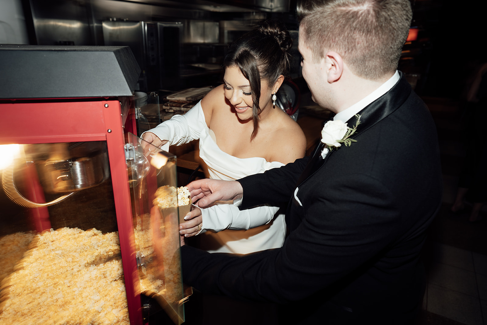 Late night popcorn station at wedding