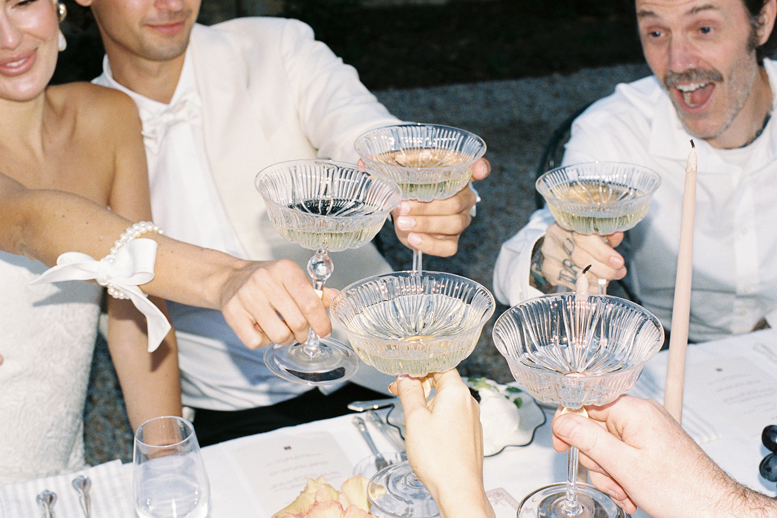 Guests cheers drinks at wedding during reception