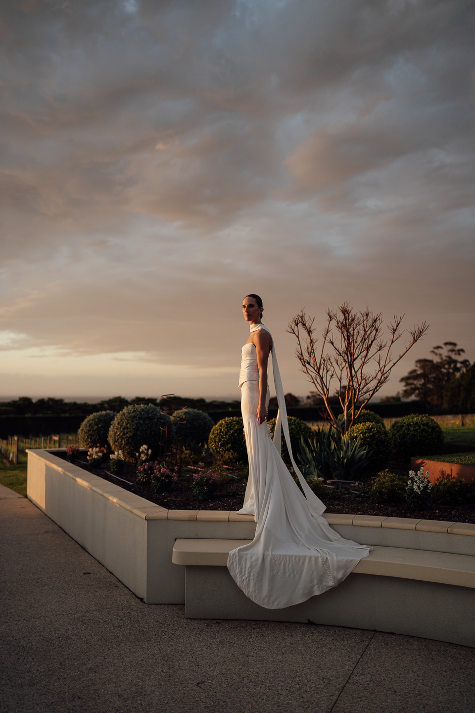 Wedding sunset portrait of a bride at Sunnyside Estate 